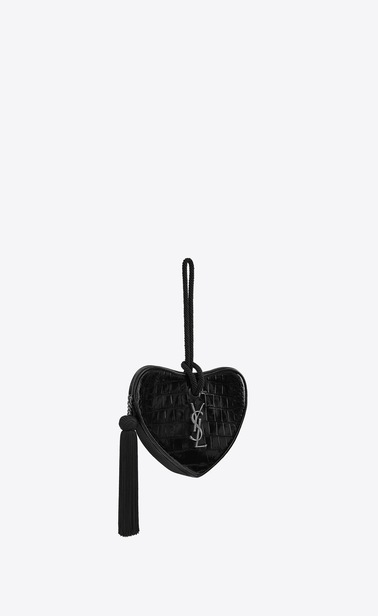 SAINT LAURENT Love Bag Woman monogram cœur clutch in stamped crocodile patent leather b_V4